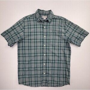 Carhartt Mens L Green Plaid Button Front Shirt Short Sleeve Cotton Workwear